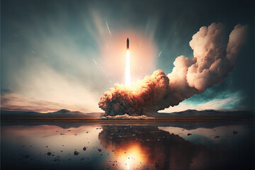 Ballistic missile launch, start of intercontinental nuclear rocket, generative AI