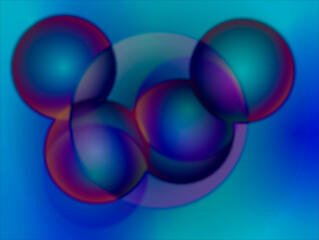 Ilustracja przedstawiająca kolorowe, półprzezroczyste, przenikające się kule. Umieszczono je na kolorowym tle.