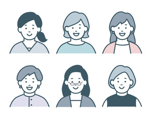 女性のアイコンセット　上半身　単色