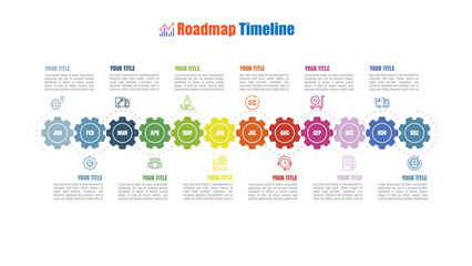 Data analytics and collection abstract process infographic template chart for business. 12 Months modern Timeline diagram calendar, presentation vector infographic