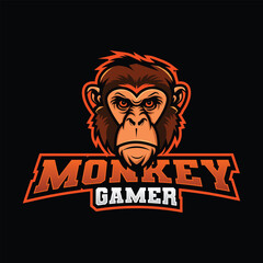 vector monkey gaming mascot logo esport template, badge, emblem, printing, monkey gamer