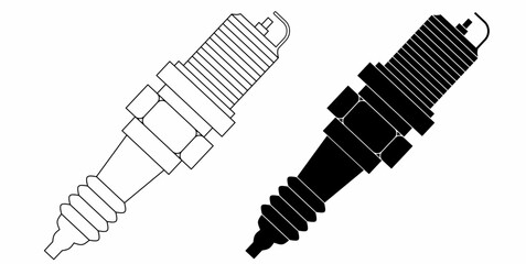 outline silhouette spark plug icon set isolated on white background