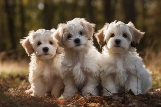 Puppies of Havanese dogs. Generative AI