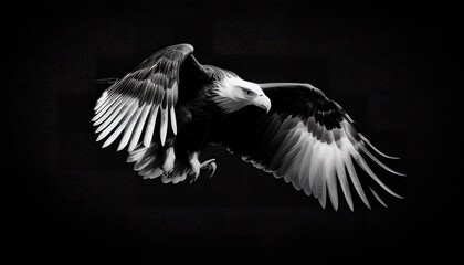 Eagle flying  in black and white. Generative AI