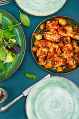 Fried chicken wings, flat lay
