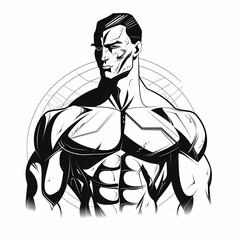 Body builder black and white isolated White. Generative AI