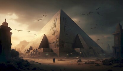 Cyberpunk pyramids of Egypt. Generative AI. - obrazy, fototapety, plakaty