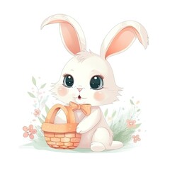 Adorable Easter Bunny cartoon on a white background. Generative AI