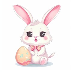 Obraz premium Adorable Easter Bunny cartoon on a white background. Generative AI