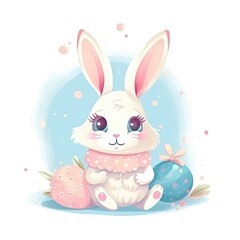 Fototapeta premium Adorable Easter Bunny cartoon on a white background. Generative AI