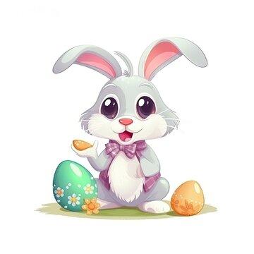 Adorable Easter Bunny cartoon on a white background. Generative AI