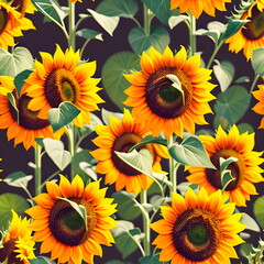 Fototapeta na wymiar Floral art design pattern of sunflower fields for wallpapers and background seamless flowers repeat Generative AI for cushion, Digital Paper, Digital Printing, Clothing pattern, backdrop, 