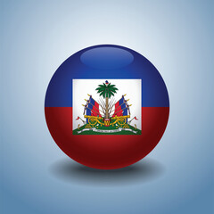 Obraz premium Haiti flag. Round glossy. Isolated on color gradient background