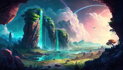 Fototapeta premium Fantasy Island Landscape, generative ai 