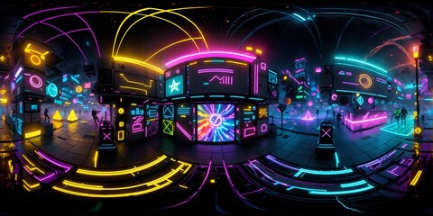 Photo of  a vibrant and futuristic cityscape illuminated by neon lights