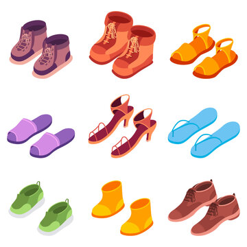 Season shoes vector isometric icons set isolated on a white background.