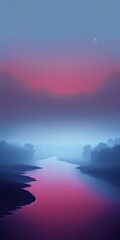 Foggy Lake at Sunset, generative ai