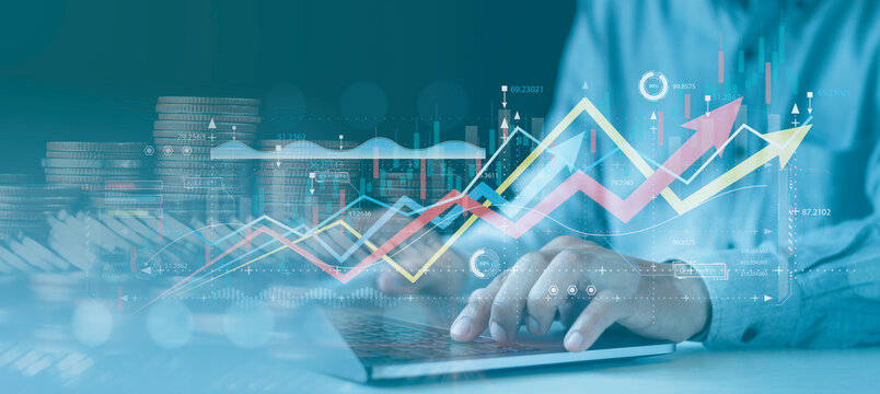 Businessman or trader,  Data analyst working on stock Planning and strategy, Stock market, Business growth, Progress success, investment in trading, and profit return from the stock market chart