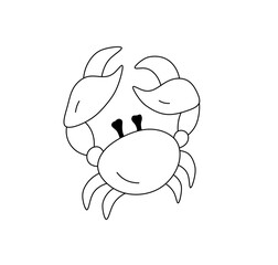 Vector isolated one single crab with big claws top view   colorless black and white contour line easy drawing