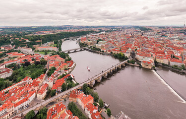 Prague Old Town in Czech Republic with Famous Sightseeing Places in Background. Charles Bridge...