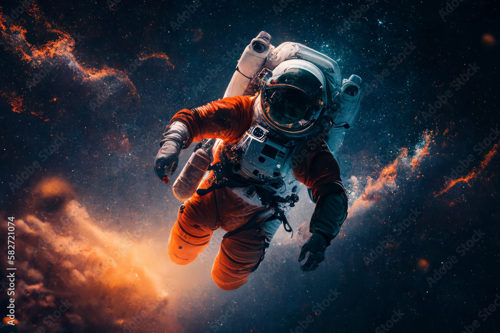 Canvas Prints space suits isolated on space background. ai generated.