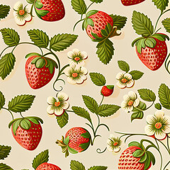 Seamless Pattern with Strawberries, AI Generated