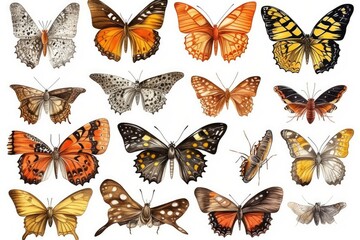Fototapeta na wymiar collection of butterflies isolated on white