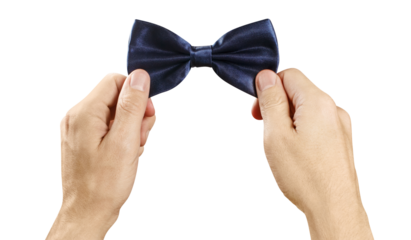 Hands adjusting a bowtie cut out