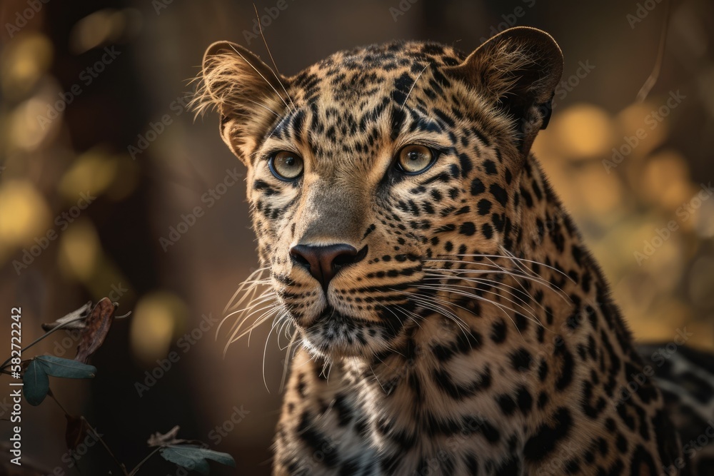 Sticker Panthera Purdus Fuskya, Indian Leopard, Tiger Reserve, Madhya Pradesh, India. Generative AI