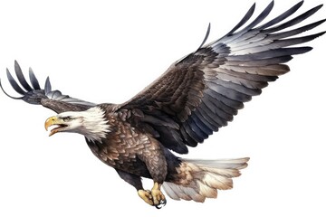 Fototapeta premium Bald eagle hunting isolated on white