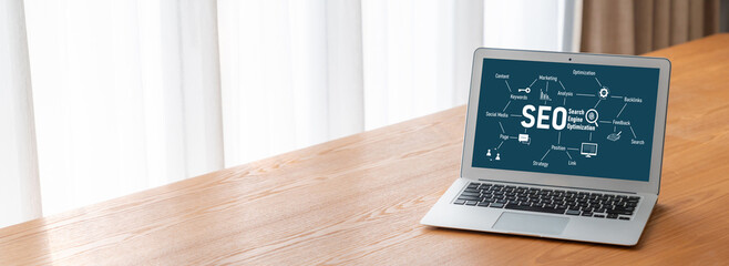 SEO search engine optimization for modish e-commerce and online retail business showing on computer...