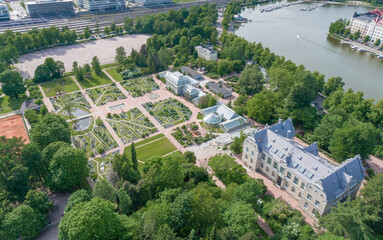 Helsinki Botanical Garden in Finland. Drone Point of View.