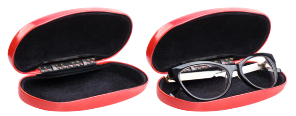 Red glasses case with and without glasses inside, cut out