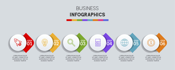 Infographics design template and icons with 6 options or 6 steps