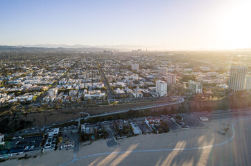 Sunrise time in Santa Monica, Los Angeles, California. Santa Monica Beach and Ocean. USA