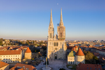 Fototapeta na wymiar Zagreb Cathedral in Croatia. It is on the Kaptol, is a Roman Catholic institution and the tallest building in Croatia. Sacral building in Gothic style