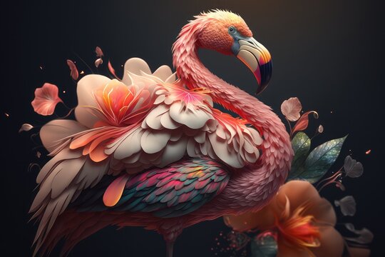 Illustration of a floral type Flamingo, close-up Flamingo isolated wallpaper, beautiful close up Flamingo 4k HD walpaper