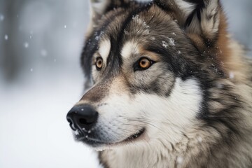 Winter portrait of a timber wolf. Generative AI