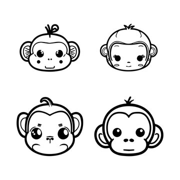 cute kawaii monkey collection set hand drawn illustration