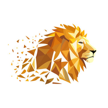 Lion logo design. Abstract colorful polygon lion head. Calm lion face. Vector illustration