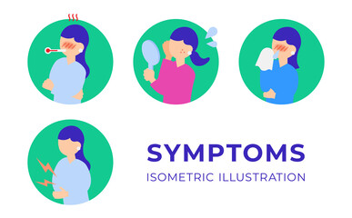 症状・体調不良の女性アイコンセット【アイソメトリック】