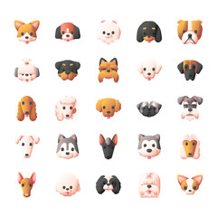 Flat style dog head icons. Cartoon dogs faces set Vector illustration
