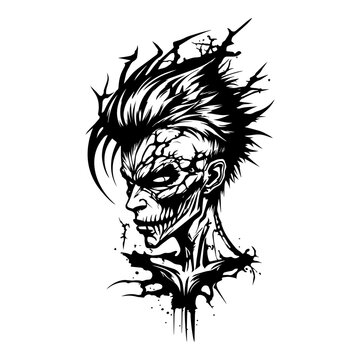 scary zombie head halloween concept line art hand drawn illustration