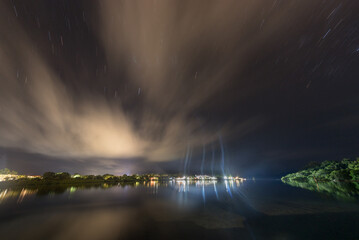 Long Exposure Night Photography in Koror, Palau. Stars Panning. Micronesia