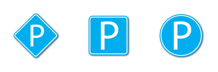 Blue parking icons with shadows. Flat vector illustration.
