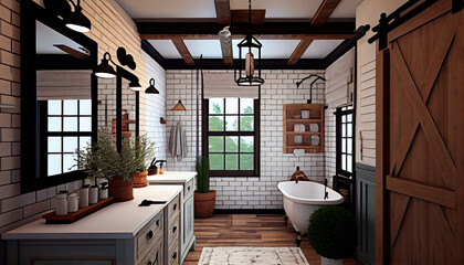 Farmhouse Bathroom Rustic Charm with a Modern Twist Generative Ai