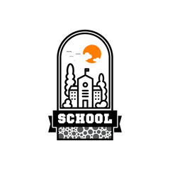 silhouette of the School, vector pictogram of vintage School logo, and line art.