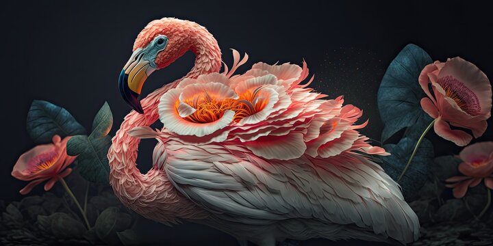 Illustration of a floral type Flamingo, close-up Flamingo isolated wallpaper, beautiful close up Flamingo 4k HD walpaper