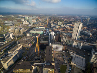 Naklejka na ściany i meble Eindhoven City Cityscape in Netherlands. Drone Point of View