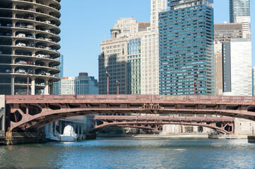 Chicago Business District, Downtown, Skyscraper. Bridge. Illinois